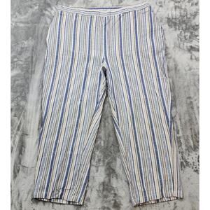 Woman Within Pants‎ Womens 26W PETITE Blue White Tan Striped Linen Blend Pull On